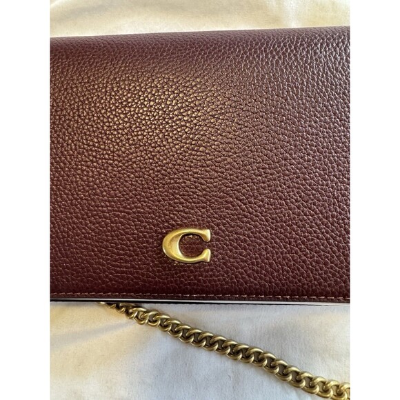 Coach Mila Crossbody Bag Polished Pebble Leather Merlot Gold Chain New with Tags - Picture 15 of 15